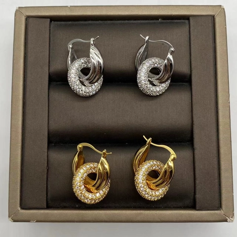 Boucles d'Oreilles Clous Géométriques en Forme de U en Cuivre de Luxe Micro Pavé Strass Incrusté Bijoux de Mode Minimalistes Femmes Or Argent