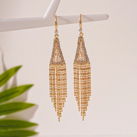 Orecchini Pendenti Nappa Triangolo Geometrico Rame Oro Zircone Strass Gioielli Eleganti Donne