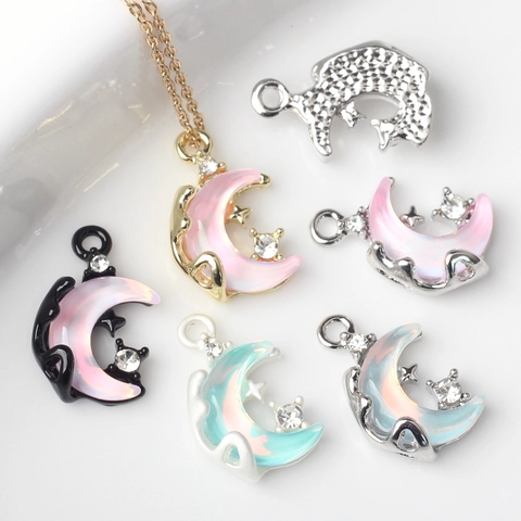 Crescent Moon Charms Zinc Alloy Pendants With Resin And Rhinestone For DIY Jewelry Making Necklace Bracelet Accessory