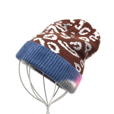 Leopard Print Tie-Dye Knit Beanie Hat For Men Women Warm Winter Wool Blend Ribbed Cuff Cuffed Cap Fashion