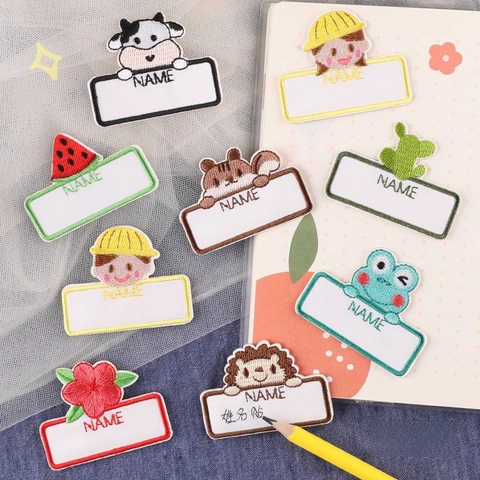 Polyester Cartoon Animal Embroidery Name Tags Patches Self Adhesive DIY Clothing Label For Kids Backpacks Hats