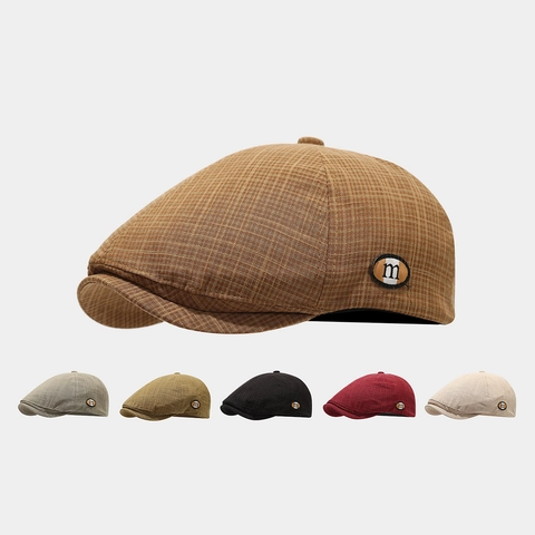 Plaid Flat Cap Retro Cotton Breathable British Style Unisex Adjustable Newsboy Hat Classic Ivy Beret For Outdoor Casual