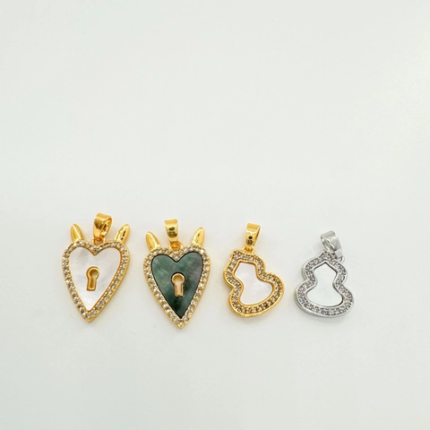 18K Gold Plated Copper Charms Shell Inlaid Cubic Zirconia Gourd Puppy Heart Pendants For DIY Jewelry Making