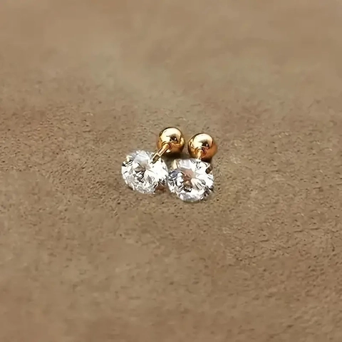 Zircon Earrings Titanium Steel Screw Ball Back Round Clear Crystal Hypoallergenic Minimalist Unisex Piercing Jewelry