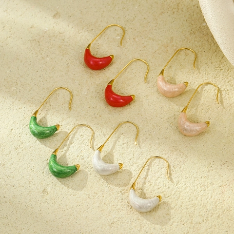 Orecchini A Gancio Mezzaluna Acciaio Inossidabile Placcato Oro 18K Resina Trama Marmo Vintage Per Donne Elegante