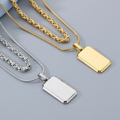Collana da Uomo Minimalista a Doppio Strato in Acciaio Inossidabile con Ciondolo a Piastrina Rettangolare Gioielli Placcati Oro