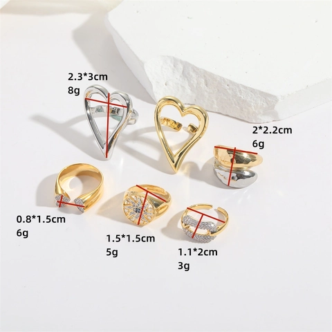 Hol Hart Open Ringen Koper Zirkoon Verstelbaar Geometrisch Zon Ster Minimalistische Mode-Sieraden Voor Dames