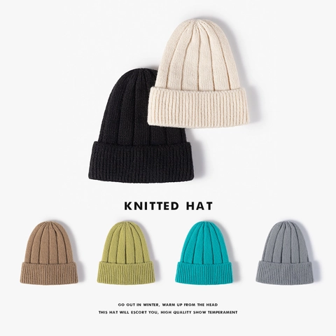 Gorro De Punto Beanie Térmico De Invierno Acanalado Con Dobladillo Color Sólido Accesorio De Moda Para Adultos