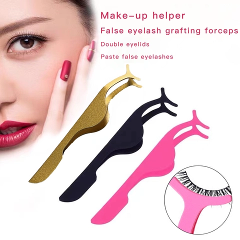 Stainless Steel False Eyelash Applicator Macaron Color Curved Clamp Makeup Helper Tweezers Tool For Grafting Eyelashes