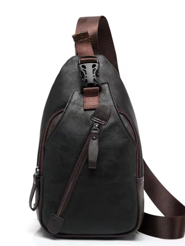 Men PU Leather Chest Bag Waterproof Lightweight Crossbody Shoulder Pack Urban Minimalist Casual Daily For Male