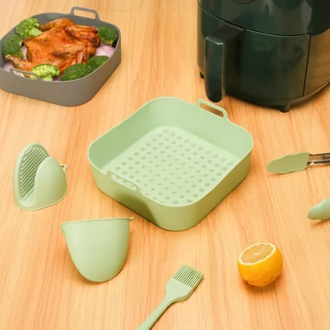 Rivestimento Per Friggitrice Ad Aria In Silicone Riutilizzabile Grado Alimentare Resistente Al Calor Antiaderente Teglia Da Forno Rotonda Quadrata Per Forno Microonde Con Manici Accessori Da Cucina