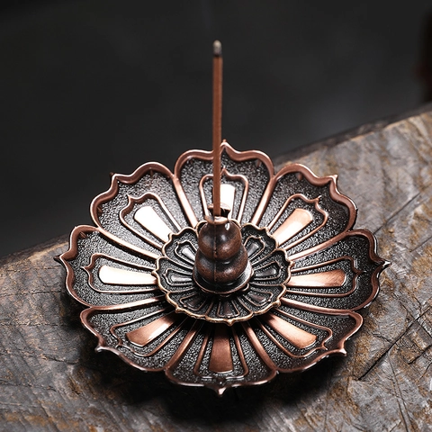 Porte Brûleur D Encens Lotus En Alliage Vintage Avec Support De Gourde Pour Bâtons Et Bobines Décor Zen