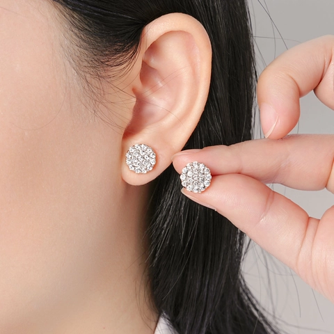 Geometric Zirconia Stud Earrings For Women Copper Electroplated Light Luxury Round Square Flower Shape Jewelry Accessory
