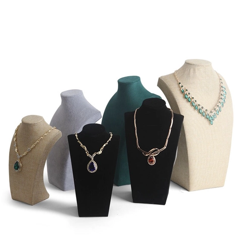 Necklace Display Bust Stand Portrait Model Neck Jewelry Holder Velvet Linen Burlap Jewelry Store Showcase Photography Props