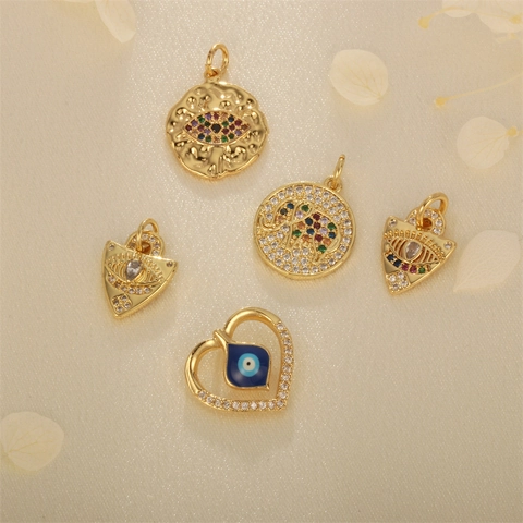 Colgantes Ojo Turco Cobre Chapado En Oro Corazón Elefante Triángulo Circón Para Fabricación Joyas DIY Estilo Boho Ins