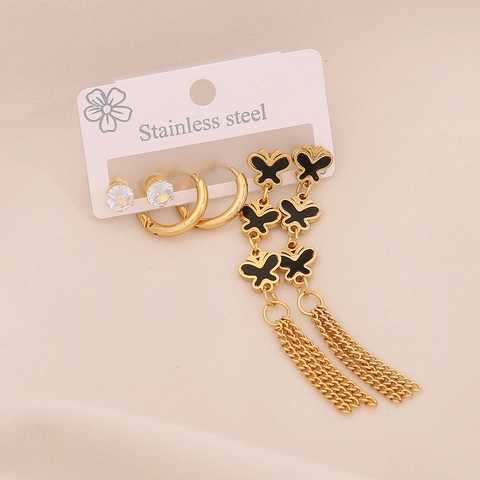 Orecchini In Acciaio Inossidabile Zircone Smalto Fiore Cuore Farfalla Forme Lungo Nappa Moda Gioielli Eleganti Per Donne