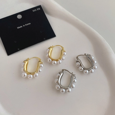 U-Förmige Kunstperlen Ohrringe Kupfer Vergoldet Mit 925 Sterling Silber Ohrstecker Vintage Eleganter Schmuck Damen