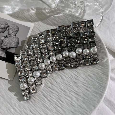 Pinza Para El Pelo Elegante Aleación Cristal Brillante Estrás Perla Artificial Barrette Lateral Geométrica Joyería Para Cabello