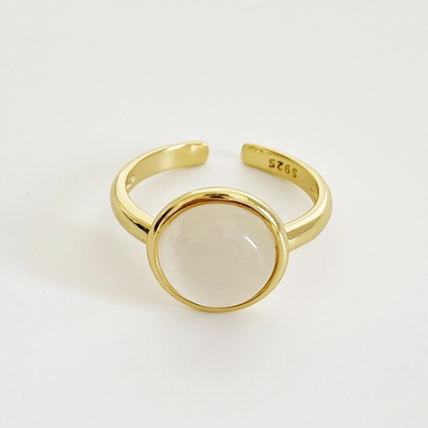 Anillo Ajustable De Plata De Ley 925 Con Piedra De Ojo De Gato Redonda Bañado En Oro De 18K Estilo Coreano