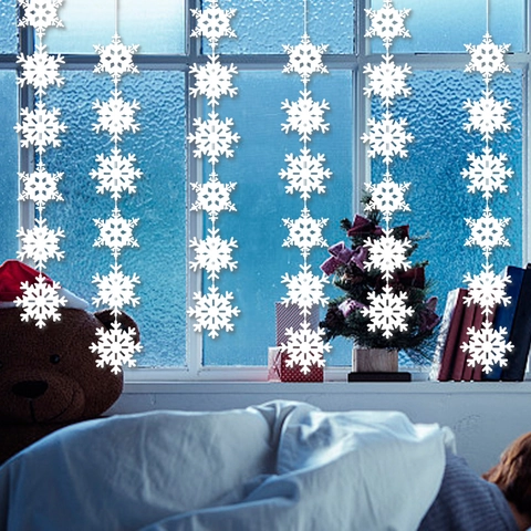 Decoración Colgante Copo De Neve Blanco Papel Invierno Navidad Fiesta Ventana Ornamento Guirnalda