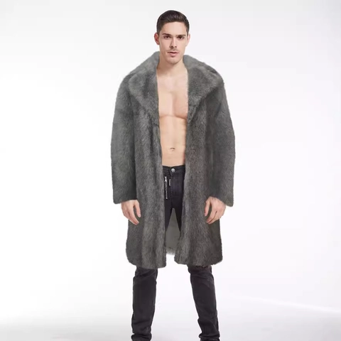 Men Long Faux Fur Coat Warm Winter Overcoat Lapel Single Breasted Loose Artificial Fur Jacket Streetwear Fashion Outerwear