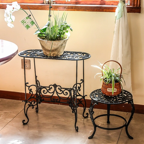 Retro Gusseisen Pflanzenständer Hohl Geschnitzt Blumentopfständer Bodenstehend Für Garten Balkon Innen Vintage Stil