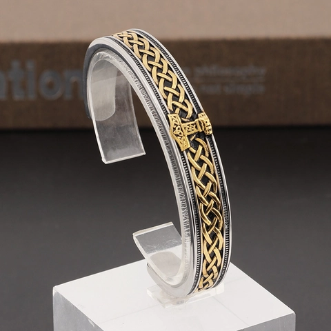 Pulsera De Puño Vikinga Para Hombre Martillo De Thor Mjolnir Acero Inoxidable Runas Nórdicas Nudo Celta Joyería