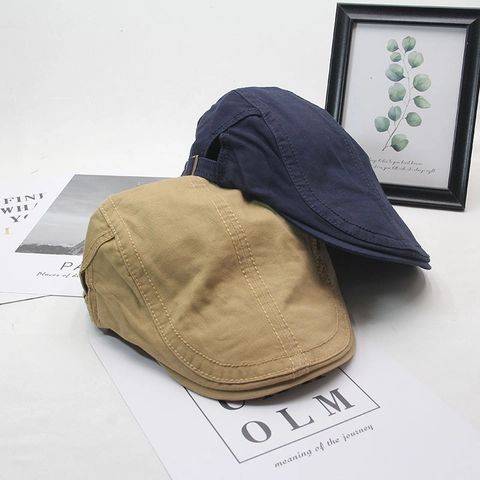 Cotton Flat Cap Vintage British Style Ivy Hat With Adjustable Side Buckle Solid Color Newsboy Beret For Men Women