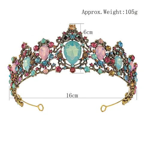 Barocke Königliche Hochzeits Tiara Vintage Gold Legierung Bunte Strass Braut Krone Prachtvoller Kopfschmuck Für Frauen