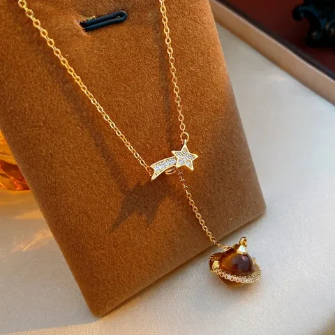 Collar Con Colgante De Planeta Saturno Vintage Con Piedra Ojo De Tigre Y Estrella De Cobre Circón Cadena Elegante Mujer