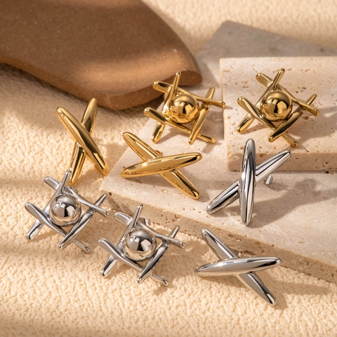 Geometric Stainless Steel Earrings X Shape Cross Sphere Stud Earrings For Women Minimalist Fashion Light Luxury Accessory