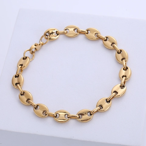 Bracciale A Catena A Chicco Di Caffè Da Uomo In Acciaio Inossidabile Hip Hop Gioielli Con Maglie A Naso Di Maiale