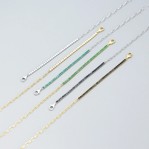 925 Sterling Silver Bracelet For Women Cubic Zirconia Tennis Paperclip Spliced Chain Heart Charm Elegant Adjustable