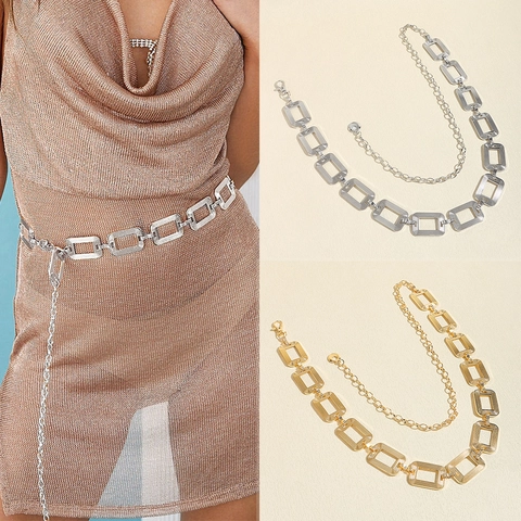 Damen Mode Minimalistisch Metall Kette Gürtel Hip Hop Dekorative Taillenkette Gold Silber Galvanisiert Rechteckig Verstellbar