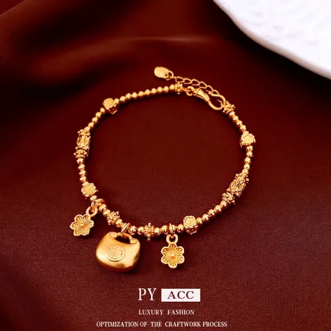 Bracciale In Rame Placcato Oro 24K Vintage Perle Fiore Zucca Serratura Nuovo Stile Cinese Gioielli Eleganti Da Donna