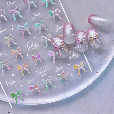 3D Relief Nagelkunst Aufkleber Schleife Katzenauge Effekt Holografisch Farbverlauf Selbstklebend Nagel Dekoration