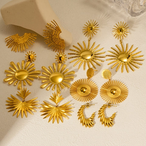 Pendientes Colgantes Girasol Starburst Acero Inoxidable Chapado En Oro 18K Elegante Minimalista Para Mujer