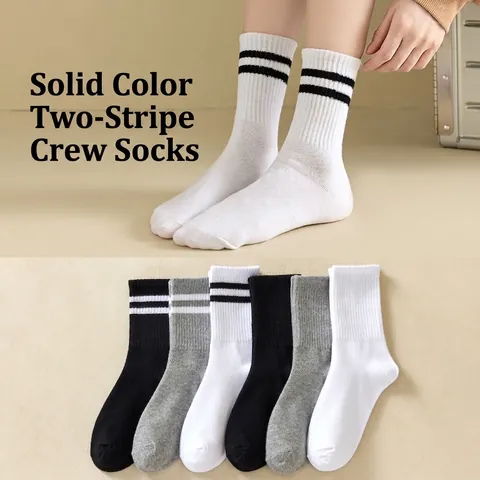 Crew Socks Cotton Polyester Breathable Ribbed Elastic Daily Casual Sports Japanese Style Trendy Women Comfortable Soft