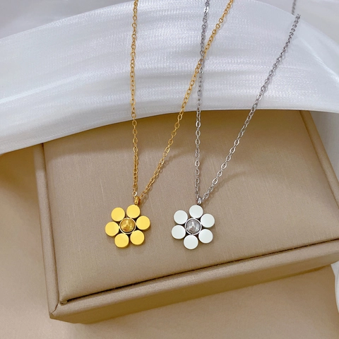 Collana Con Ciondolo A Fiore A Sei Petali In Acciaio Al Titanio Minimalista Placcato Oro Catena Da Clavicola Per Donna Gioielli Di Moda
