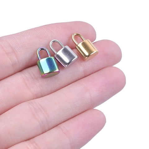 Mini Pendente Lucchetto Acciaio Inossidabile DIY Creazione Gioielli Forma Lucchetto Arcobaleno Oro Argento Accessori