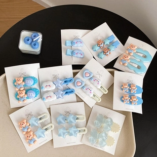 Dolci Fermagli per Capelli Blu a Forma di Orso e Cuore per Ragazze Design a Nuvola Stella Fiocco Clip BB Accessori per Capelli Set da 2