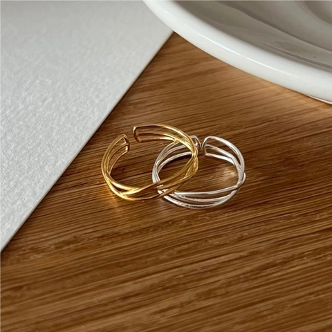 Anello In Argento Sterling 925 Multistrato Linea Intrecciata Minimalista Geometrico Regolabile Design Aperto Gioielli Donna