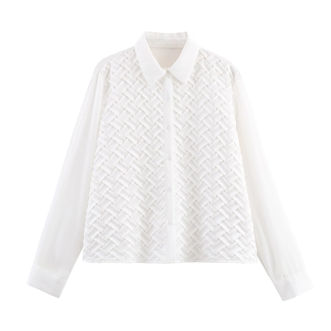Women Satin Blouse Shirt Woven Texture Front Lapel Long Sleeve Loose Fit Casual Elegant Button Up Solid Color Top