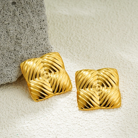 18K Gold Plated Stainless Steel Geometric Stud Earrings Wrinkled Textured Striped Square Oval Earrings Fashion Jewelry