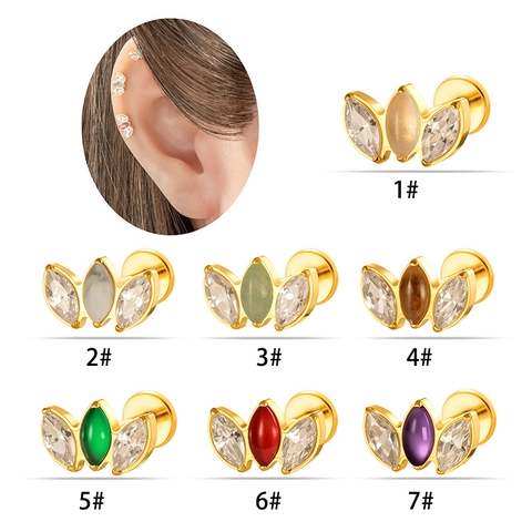 Titanium Labret Piercing Mit Innengewinde Marquise Zirkon Blatt Schmuck Flache Rückseite Knorpel