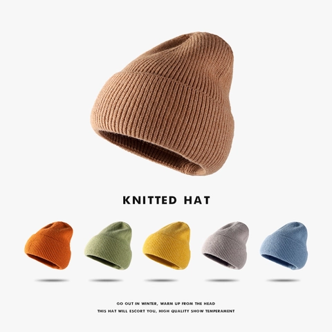 Ribbed Knitted Beanie Hat Warm Winter Solid Color Cuffed Soft Acrylic Wool Blend For Men Women