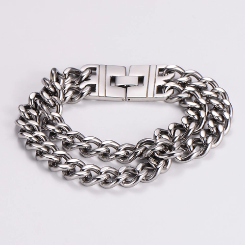 Bracciale A Catena Cubana A Doppia Fila In Acciaio Inossidabile 316L Chiusura A Scatola Gioielli Punk Retro Da Uomo