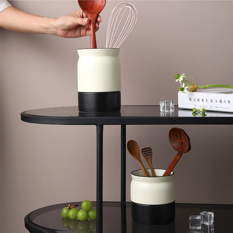 Porte-Baguettes En Céramique Nordique Rangement Pour Couverts Avec Trous De Drainage Base Amovible Organisateur De Cuisine Minimaliste