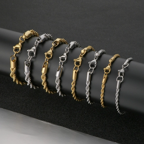 Rope Chain Bracelet Stainless Steel Twisted Link Polished Unisex Jewelry For Daily Wear