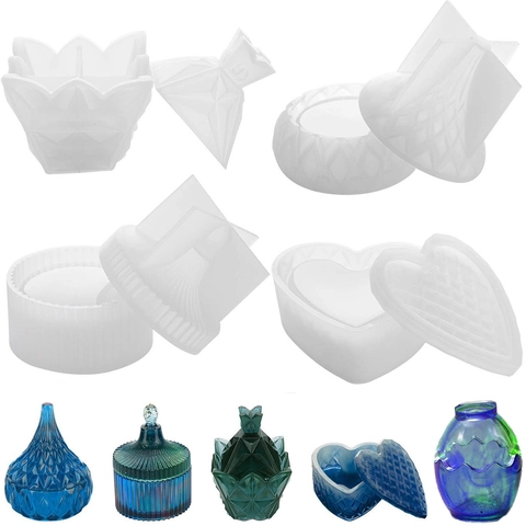Stampi In Silicone Per Scatola Di Immagazzinaggio DIY Colata Di Resina Righe Cuore Corona Forme Piramidali